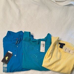 Blue Polo Shirt, Teal Tank Top, Yellow Shirt